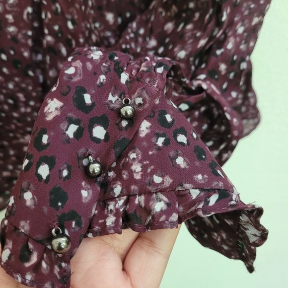 Parker Tilly Printed Ruffle Combo Blouse Sz M Dark Burgundy - Picture 7 of 10